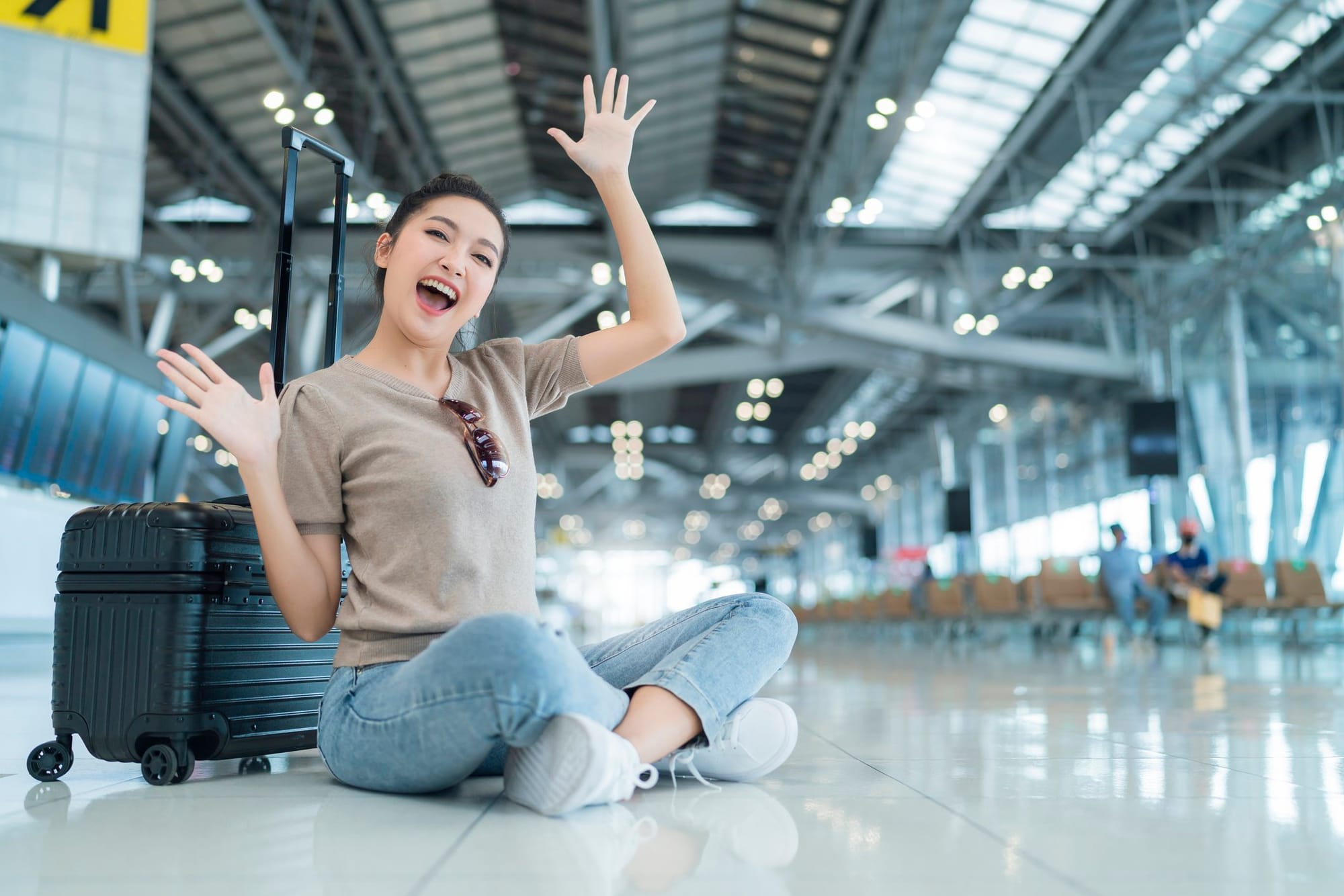 Smiling Girl in airport 